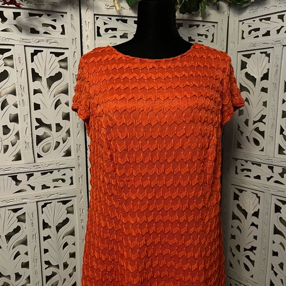 SHARAGANO Delightful dark orange knit short sleeve fit & flare plus midi dress - Picture 2 of 10